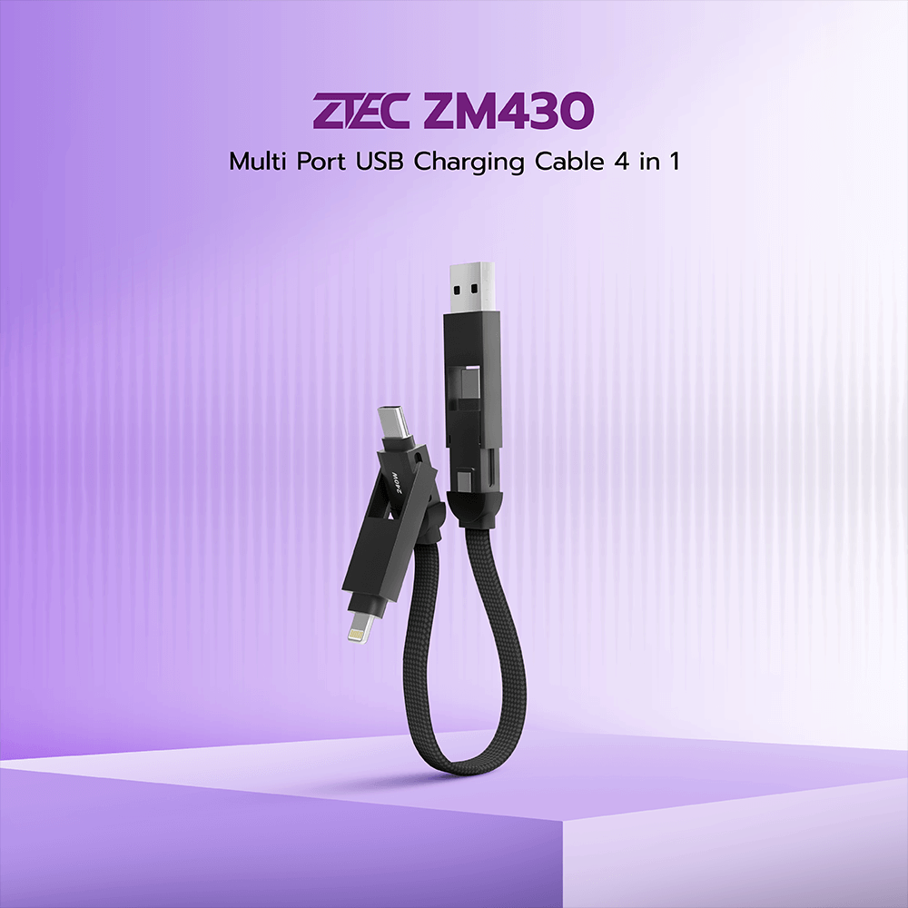 สายชาร์จไนลอนถัก ZTEC ZM430 4-IN-1 สีดำ รองรับชาร์จเร็ว 5A 240W_1